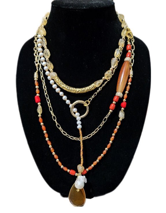 Carnelian and Citrine Multilayer Necklace